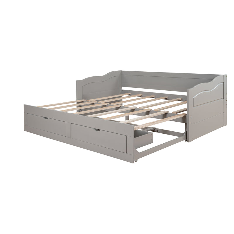 Wooden Daybed with Trundle Bed and Two Storage Drawers , Extendable Bed Daybed,Sofa Bed with Two Drawers, Gray