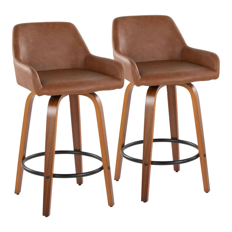 Daniella - Contemporary Fixed Height Counter Stool With Swivel With Round Footrest (Set of 2)