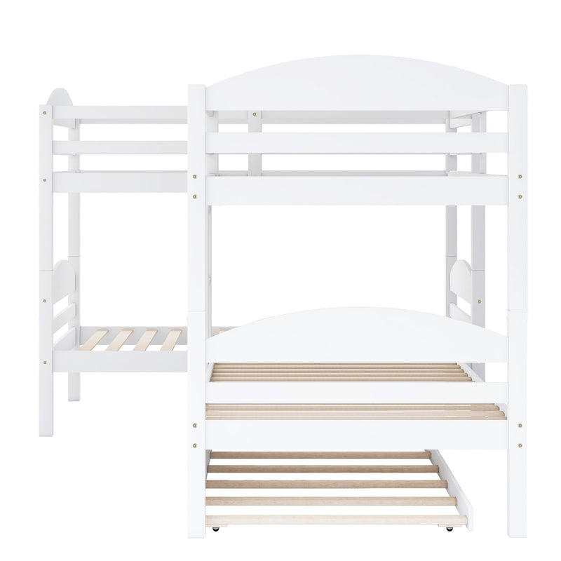 Twin L-Shaped Bunk bed with Trundle-White{OLD SKU:LP000024AAK}