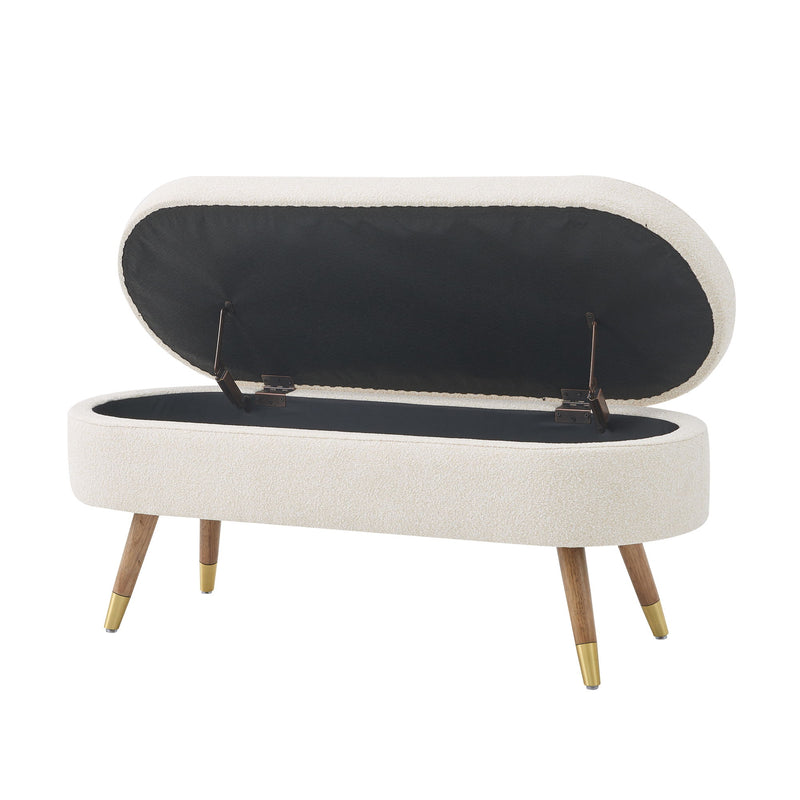 Storage Bench Upholstered Boucle Ottoman With Golden Metal Legs End Of Bed Bench For Bedroom, Living Room, Entryway, Bed Side