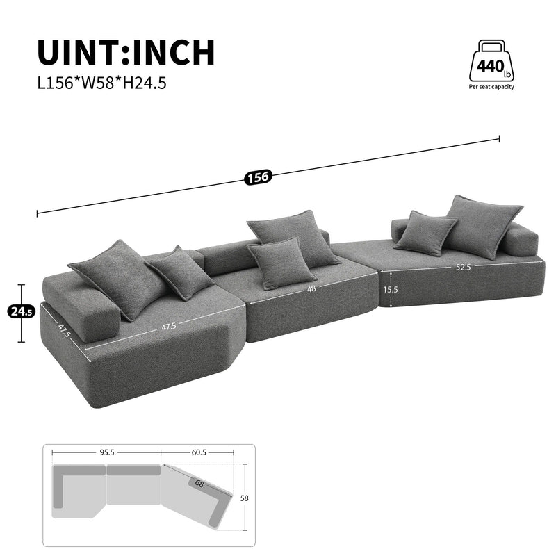 Oversized Modular Sectional Sofa, Luxury Boucle Floor Couch Set, Convertible Sleeper Couch, Spacious Foam-Filled Sofa Bed For Living Room