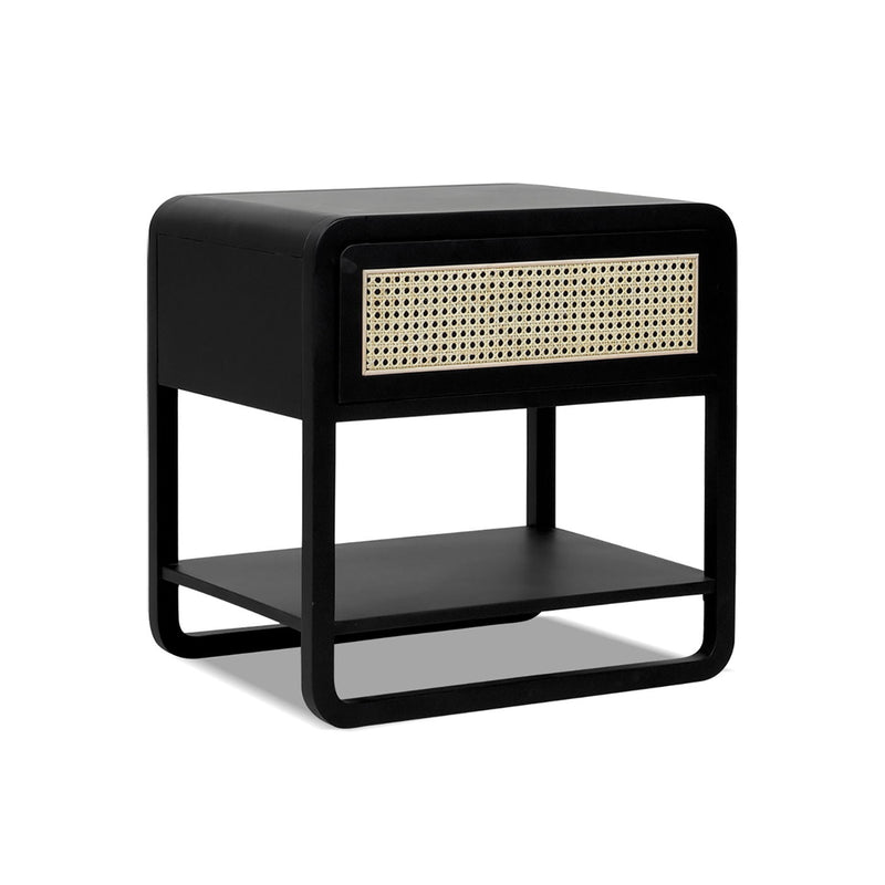 Inglot - Modern Webbed Storage Side Table - Black Oak