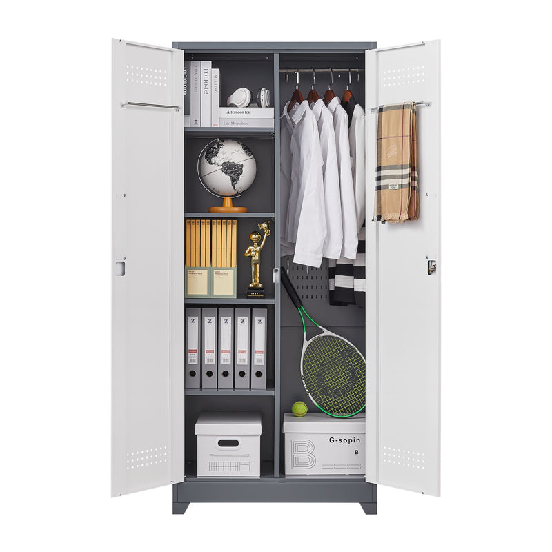 Metal Storage Cabinets, Cleaning Tool Cabinet With Locking Door, Tall Broom Tool Organizer And Storage, Large Storage Cabinet For Kitchen