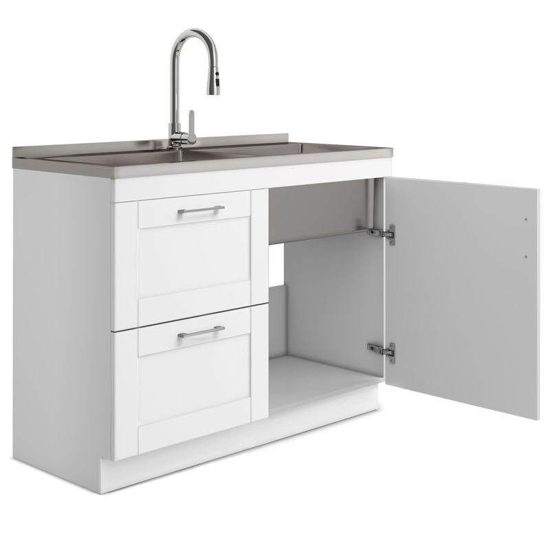 Shaker - Modern Wide Laundry Cabinet With Faucet And Stainless Steel Sink - White