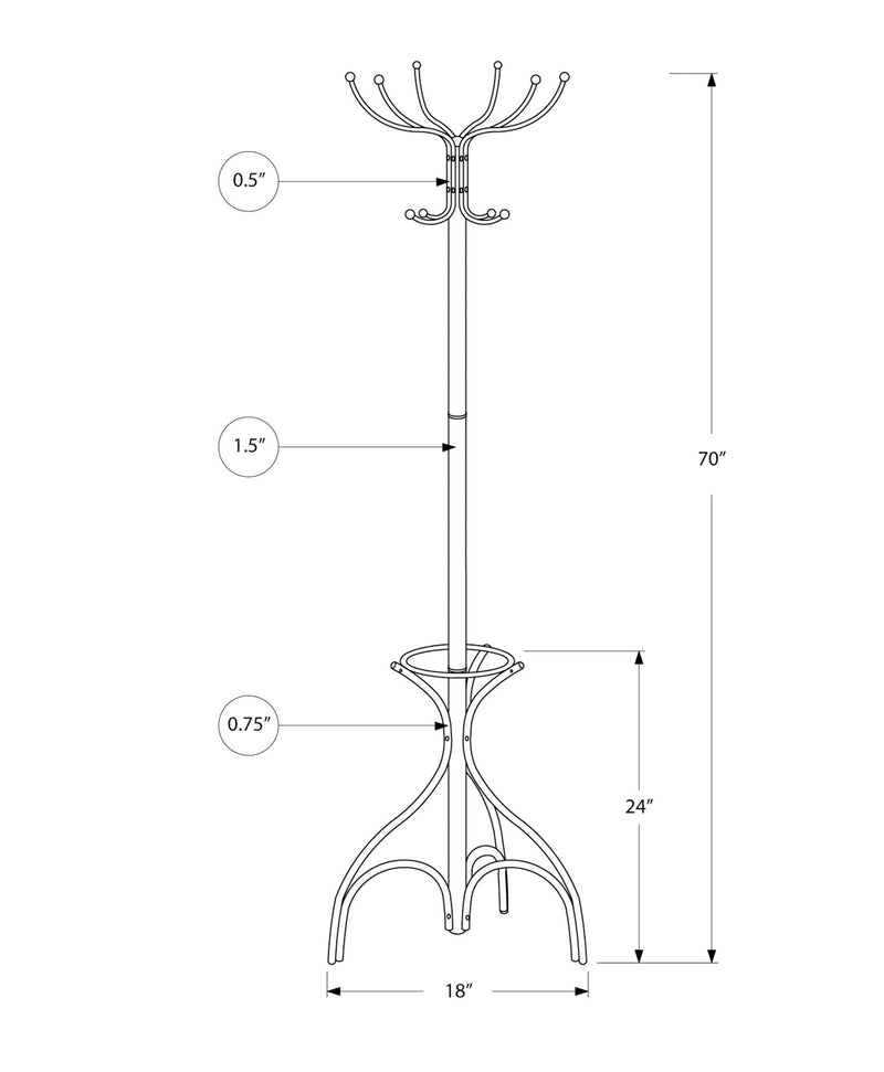 Coat Rack, Hall Tree, Free Standing, 12 Hooks, Entryway, 70"H, Umbrella Holder, Contemporary & Modern