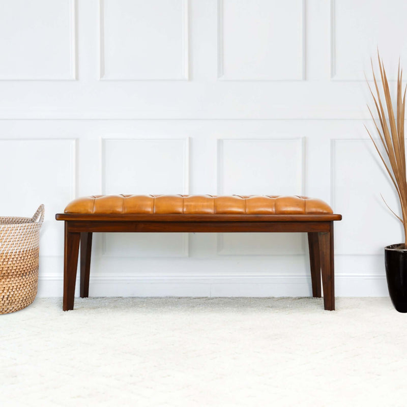 Arden - Bench With Buttons - Brown / Rustic / Tan