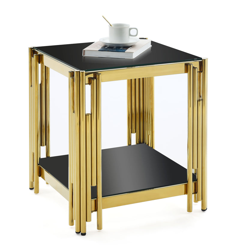 Square End Table With Tempered Glass Top For Living Room