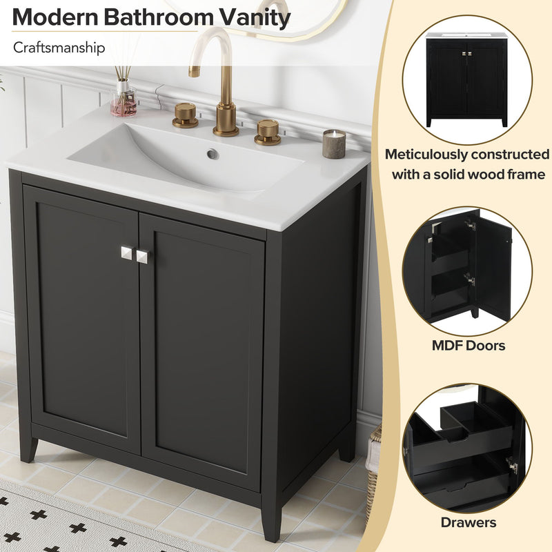 Freestanding Bathroom Vanity Combo With Ceramic Sink Shaker Style Vanities 2 Doors And 2 Drawers - Black