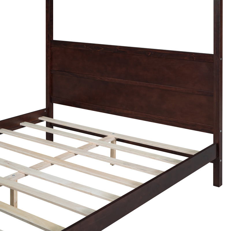 Queen Size Canopy Platform Bed with Headboard and Footboard,Slat Support Leg - Espresso(OLD SKU:LT001912AAP)