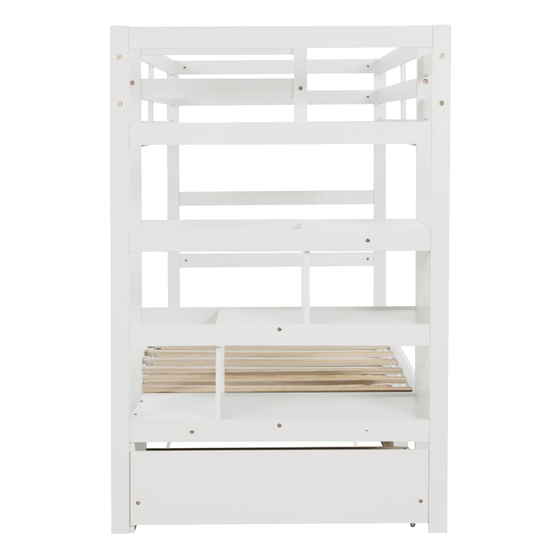 Twin over Twin/King (Irregular King Size) Bunk Bed with Twin Size Trundle, Extendable Bunk Bed   (White)(OLD SKU :LP000032AAK)