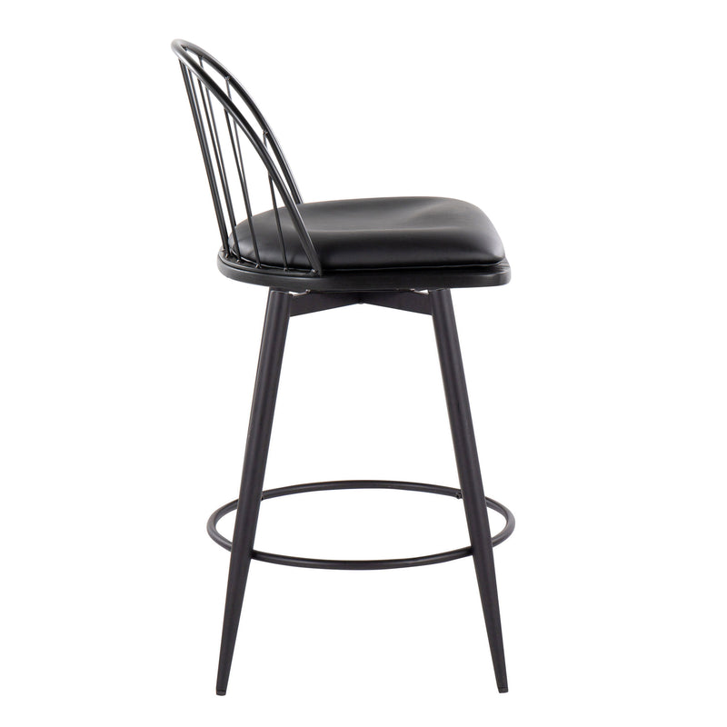 Riley - Farmhouse Fixed Height Counter Stool With Swivel With Round Footrest (Set of 2) - Matte Black