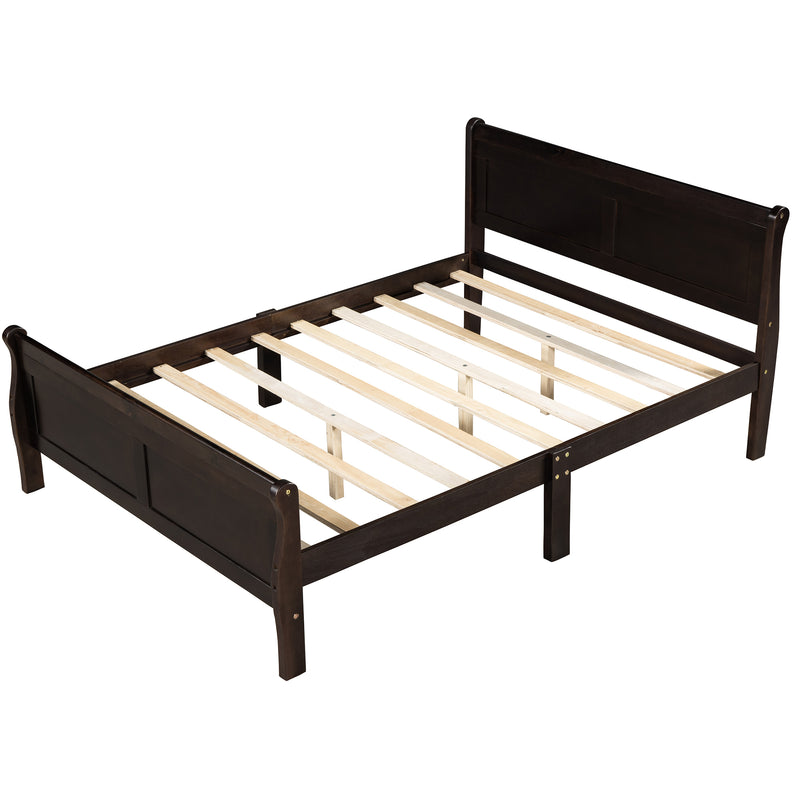 Queen Size Wood Platform Bed with Headboard and Wooden Slat Support (Espresso)