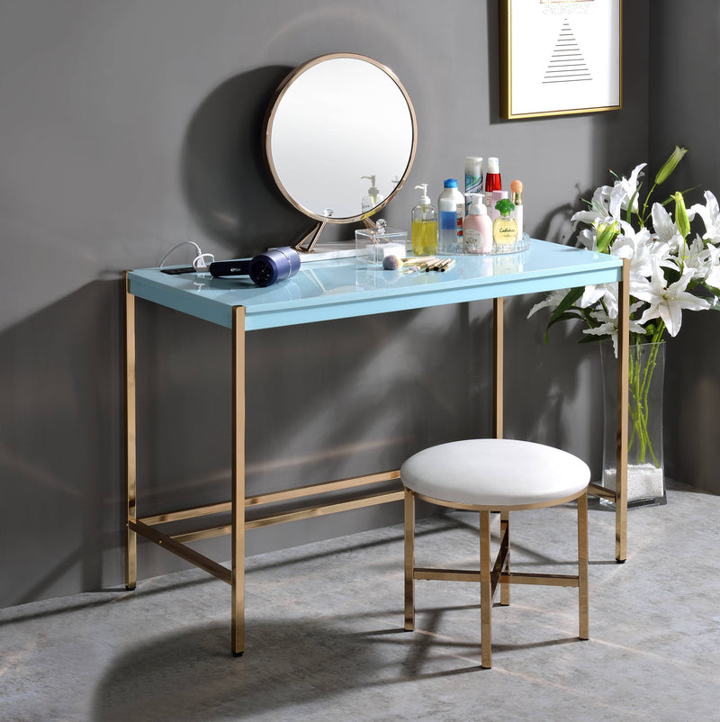 Midriaks - Writing Desk With USB - Gold / Light Blue