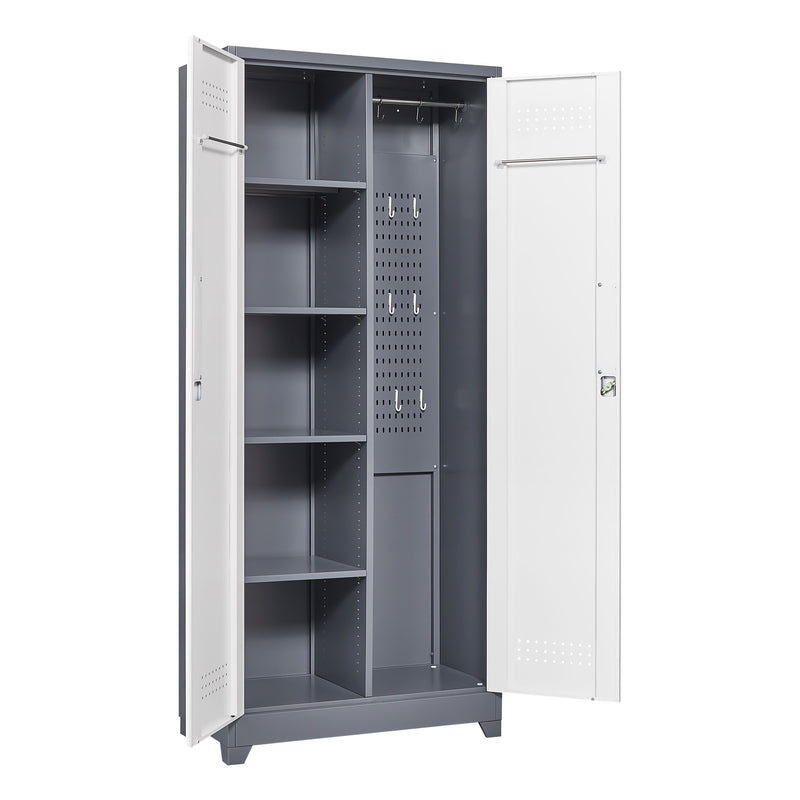 Metal Storage Cabinets, Cleaning Tool Cabinet With Locking Door, Tall Broom Tool Organizer And Storage, Large Storage Cabinet For Kitchen