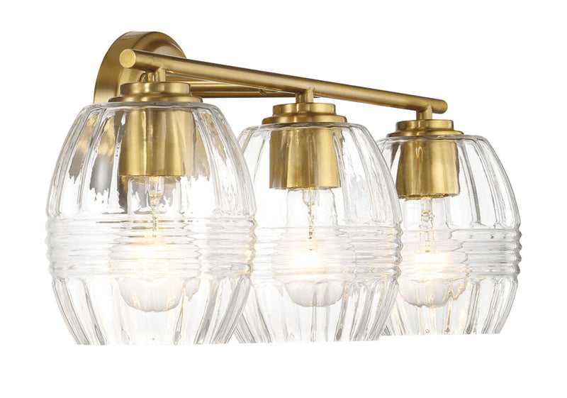 Luster - 3 Lights Vanity With Clear For Bathrooms Above Mirror Wall Lamp Satin - Clear / Gold