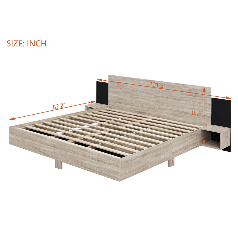 Floating Platform Bed, With LED Lights, Bedside Nightstand