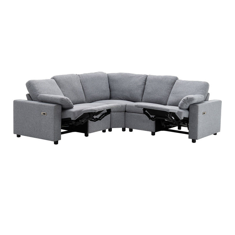 Power Recliner Sectional Sofa Home Theater Reclining Sofa With Two USB Ports, Two Storage Drawers For Living Room