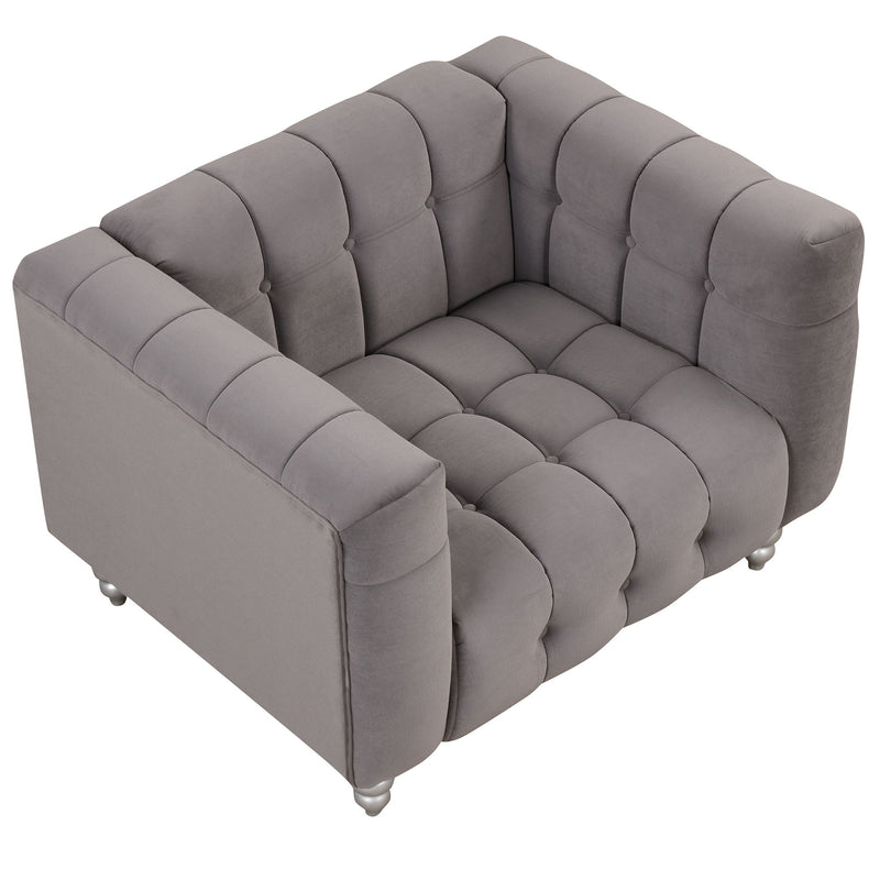 Modern Sofa Dutch Fluff Upholstered Sofa & Wood Legs, Buttoned Tufted Backrest