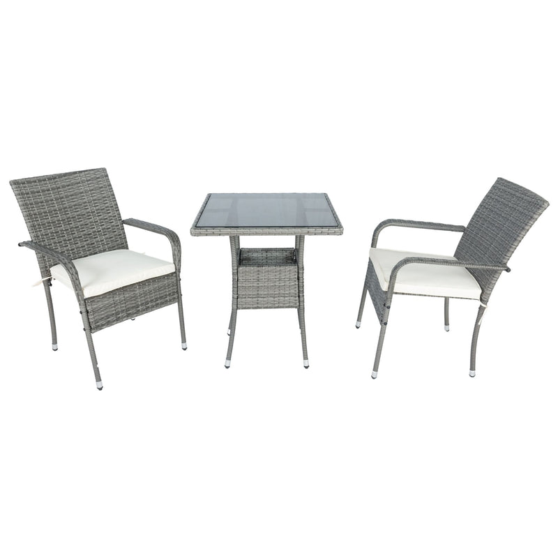 3 Piece Patio Wicker Conversation Set Wicker And Cushion - Gray / White