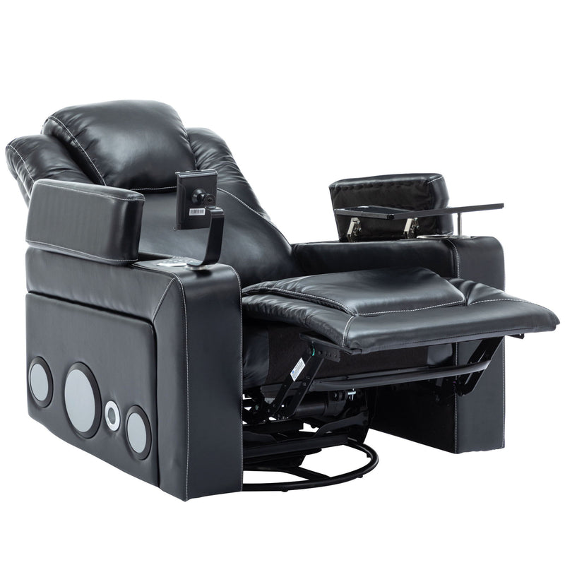 270° Swivel Power Recliner Individual Seat Home Theater Recliner With Surround Sound, Cup Holder, Removable Tray Table, Hidden Arm Storage For Living Room