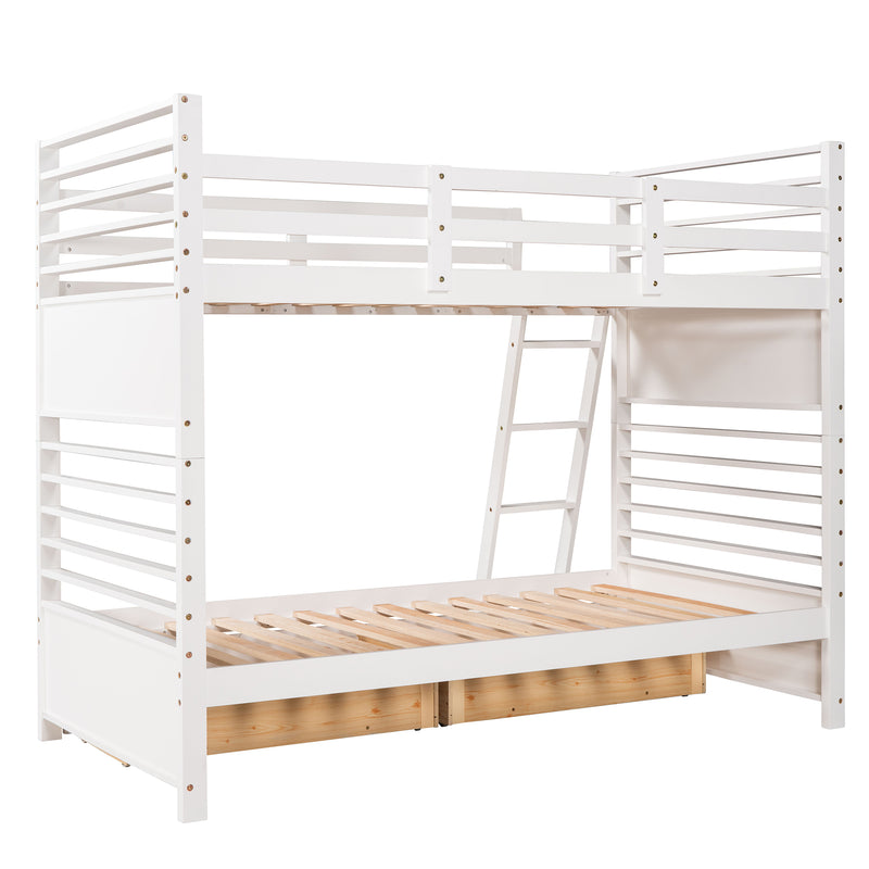 Twin over Twin Wood Bunk Bed with Two Drawers - White