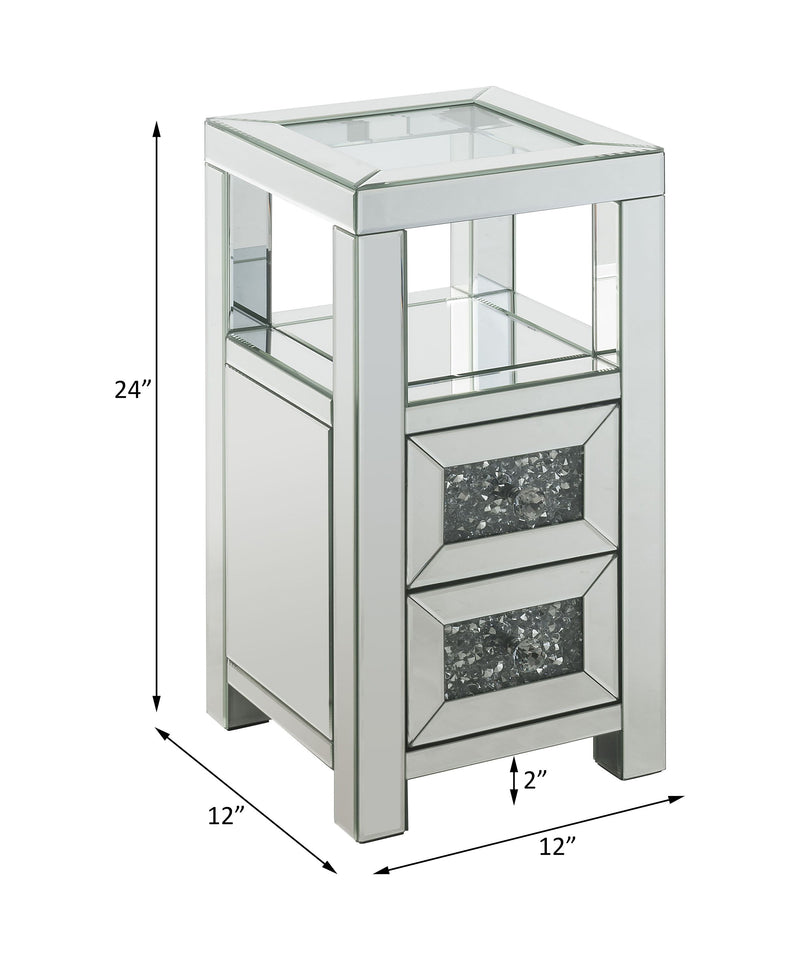 Noralie - Accent Table - Clear Glass, Mirrored & Faux Diamonds - 24"