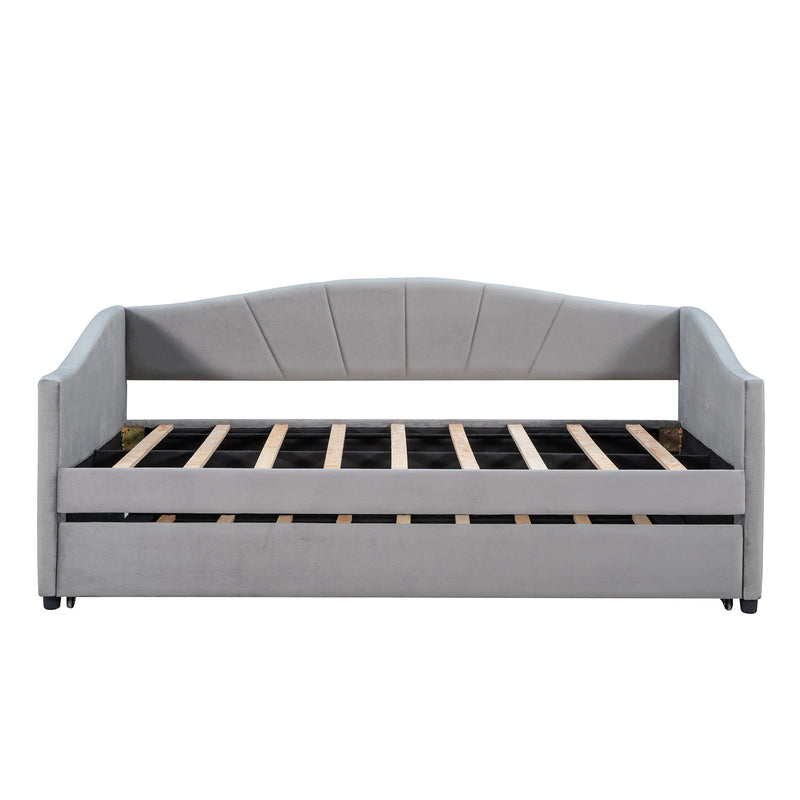 Upholstered Daybed Sofa Bed Twin Size With Trundle Bed and Wood Slat ,Gray