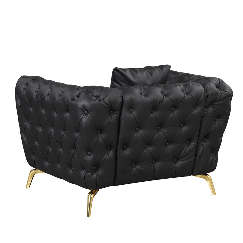 Modern Sofa Couch PU Upholstered Sofa With Sturdy Metal Legs, Button Tufted Back, Single Sofa Chair For Living Room, Apartment, Home Office - Black