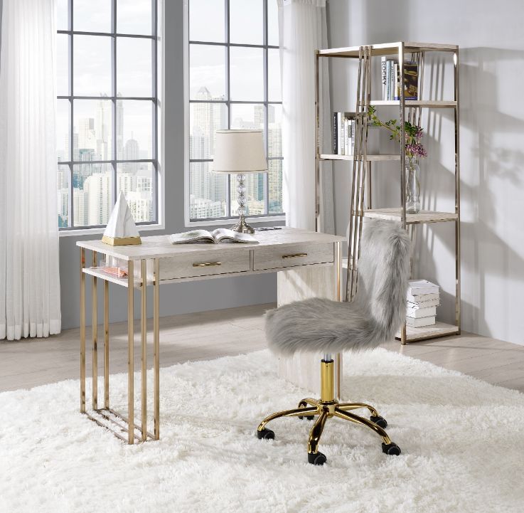 Tyeid - Desk - Antique White & Gold Finish