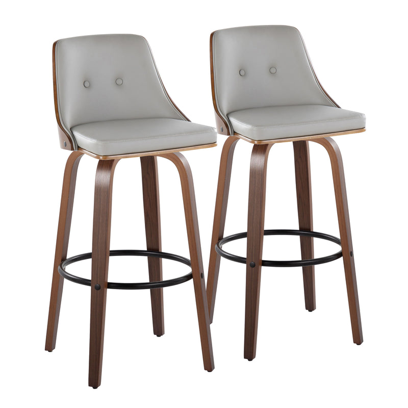 Gianna - Mid-Century Modern Fixed Height Barstool & Swivel With Round Footrest (Set of 2) - Walnut / Light Gray