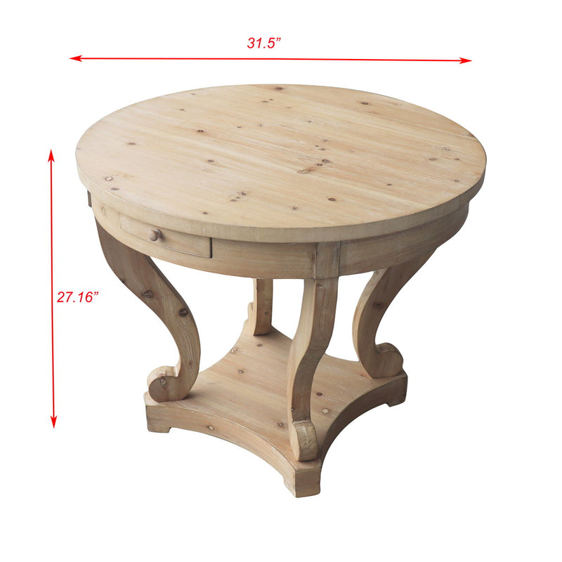 Curved Legs Farmhouse Style Small Size Round Dining Table End Table Side Table Coffee Table For Dinette, Kitchen, Dining Room Or Living Room - Natural Wood Grain Distressed