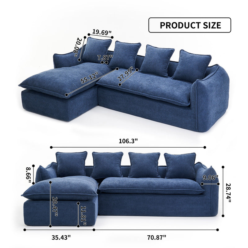 Sofa Deep Seat Sofa 3 Seater For Living Room Oversized Comfy Sofa L - Shape Sofa Couch With Chaise Home Furniture Sleeper Sectional Sofa For Apartment, Office Left Hand Facing