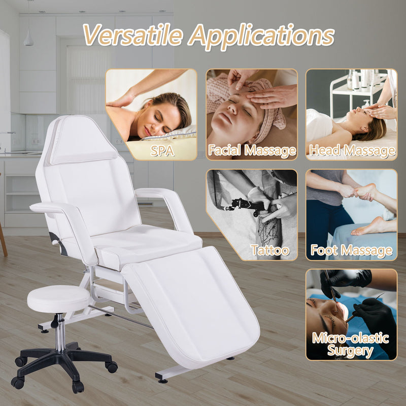 72.8" Massage Salon Tattoo Chair With Two Trays Esthetician Bed With Hydraulic Stool, Multi-Purpose 3-Section Facial Bed Table, Adjustable Beauty Barber Spa Beauty Equipment