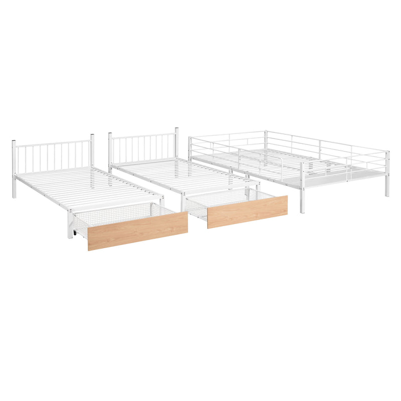 Bunk Bed, Metal Triple Bunk Bed With Drawers And Guardrails