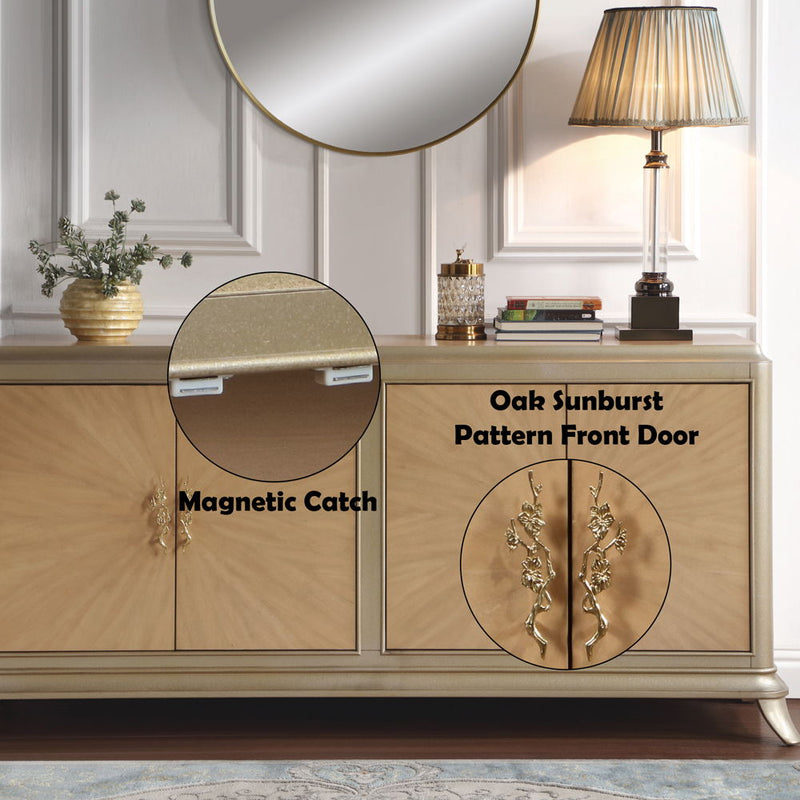 Dodie - Console Cabinet - Natural Oak Sunburst Pattern & Taupe Champaign