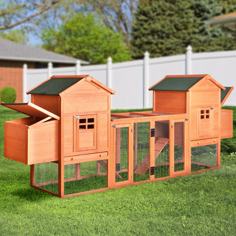 Outdoor Wooden Chicken Coop, 124" Large Hen Cage Rabbit House, Bunny Hutch With Ventilation Door, Removable Ramp Garden Backyard Pet House Chicken Nesting Box - Light Brown