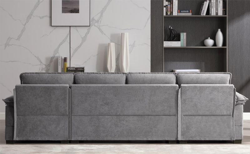 U Shaped Modular Sectional Sofa 6 Deap Seats Corne with waist poillow, Oversized Convertible Upholstery Symmetrical Sofá Cloud Couches with Double Chaise&Memory Foam for Living Room, Gray