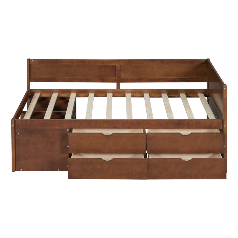 Twin Size Daybed with Drawers and Shelves, Walnut