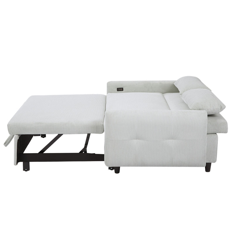 Pull-Out Sofa Bed Convertible Couch 2 Seat Loveseat Sofa Modern Sleeper Sofa With Two Throw Pillows And USB Ports For Living Room