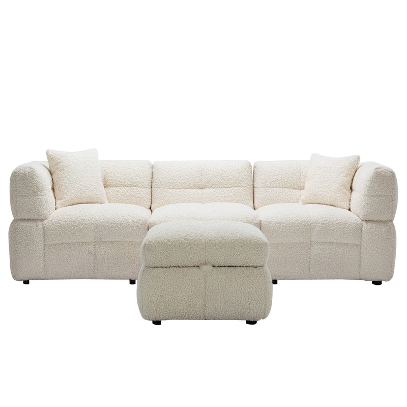 Sectional Sofa Cozy Teddy Fleece Sectional Sofa Couch With Two USB Ports A Movable Storage Ottoman And Two Lumbar Pillows For Living Room