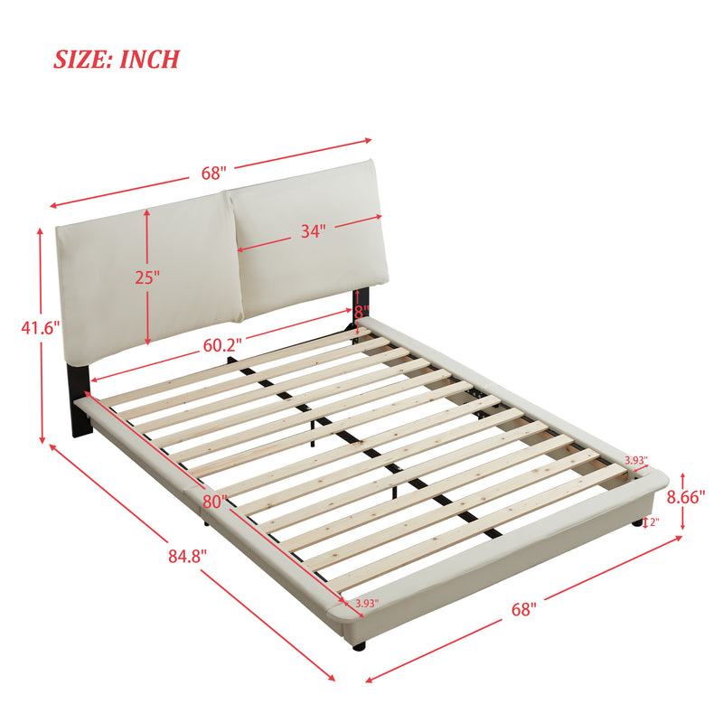 Queen Size Upholstered Platform Bed with Sensor Light and Ergonomic Design Backrests, White