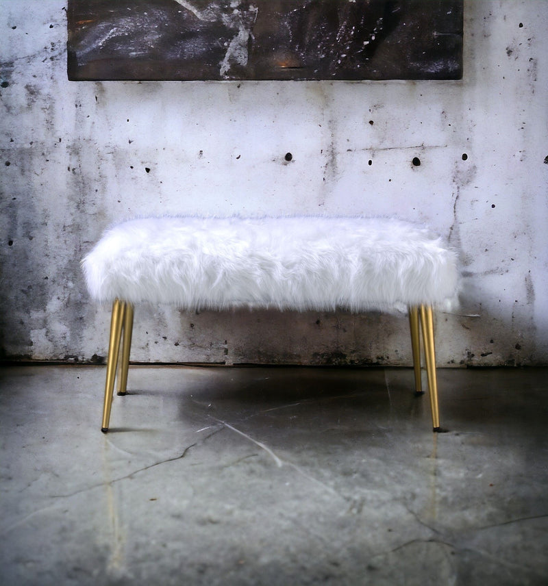 Bagley II - Faux Fur Bench - White / Gold