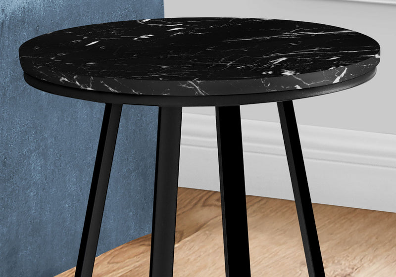 Accent Table, Side, Round Marble Look Contemporary & Modern - Black