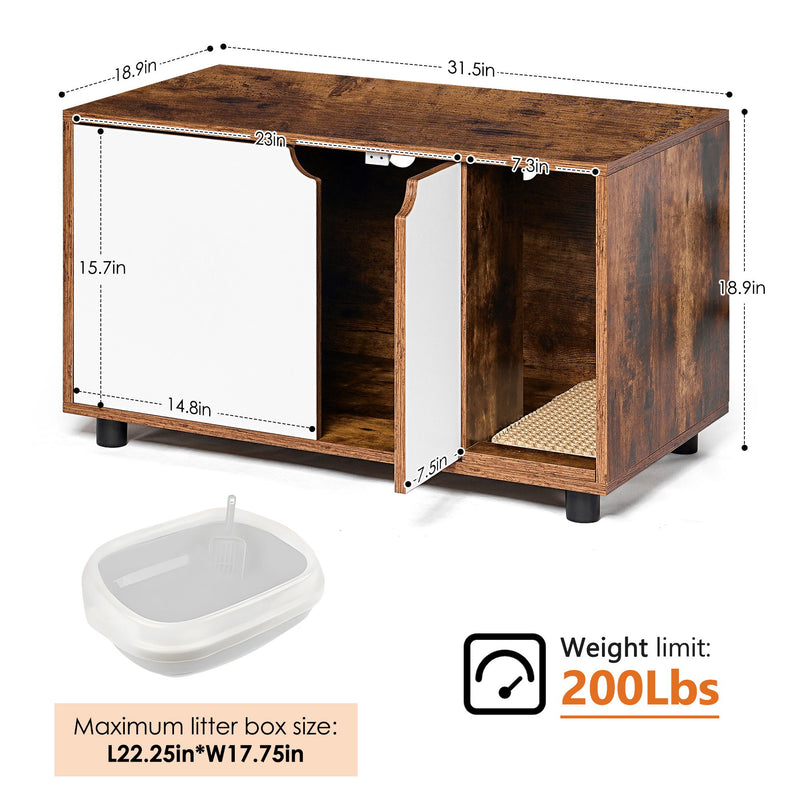 Cat Litter Box Enclosure, Hidden Cat Washroom, Kitty End Table, Furniture Style With Double Doors