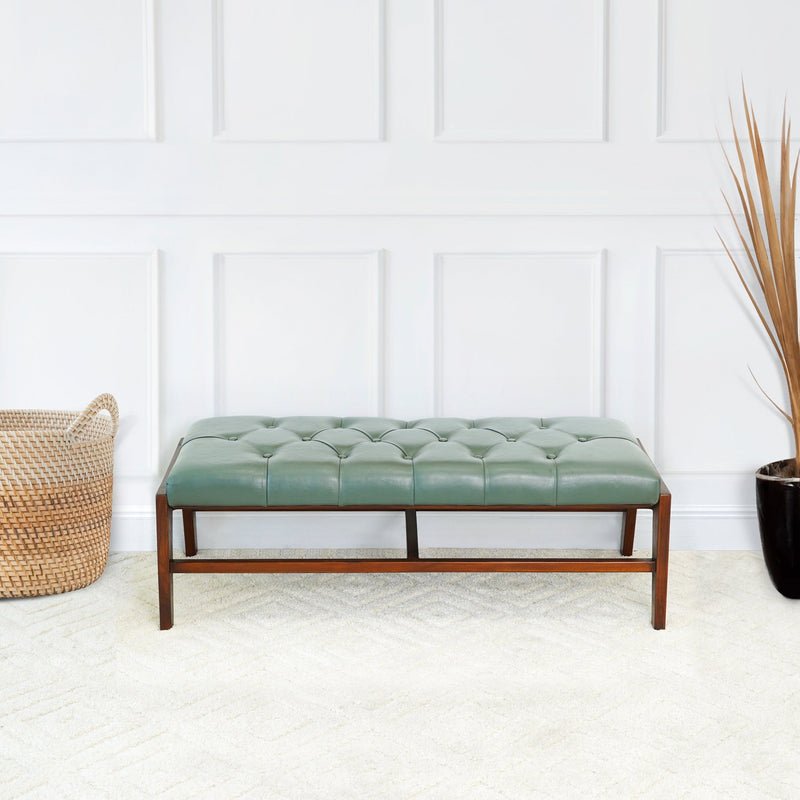 Hera - Bench With Buttons - Antique Green / Light Sage Green