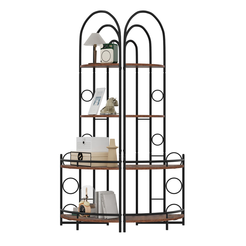 4 Tier Corner Bookshelf, Modern Style, Plant Stand With Metal Frame - Antique Brown / Black