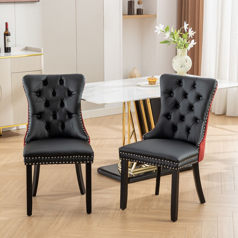 Nikki - Modern, High-End Tufted Solid Wood Contemporary PU And Velvet Upholstered Dining Chair With Wood Legs Nailhead Trim (Set of 2)