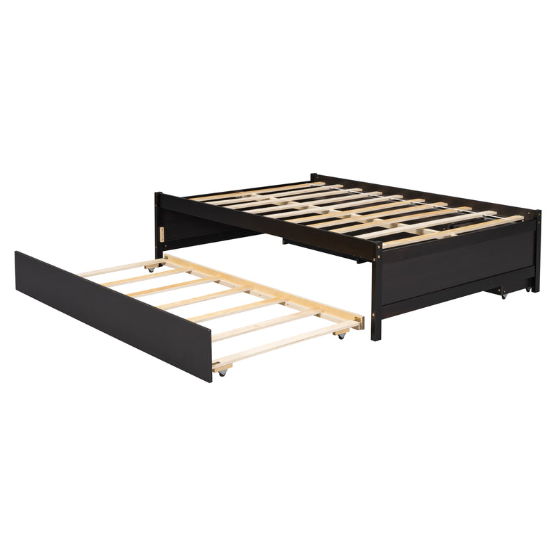 Versatile Full Bed with Trundle,Under bed Storage Box and Nightstand .Espresso