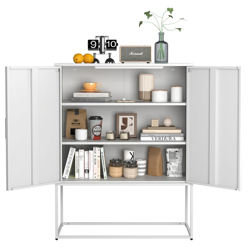 Heavy Duty Metal Buffet Sideboard Modern Steel Storage Cabinet With 2 Shelves, Free Standing Accent Cabinet With Magnetic Doors For Bedroom, Kitchen, And Home Office, Anti-Tip Design