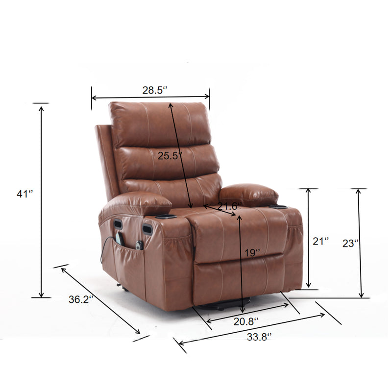 Large Size Electric Power Lift Recliner Chair Sofa For Elderly, 8 Point Vibration Massage And Lumber Heat, Remote Control, Side Pockets And Cup Holders